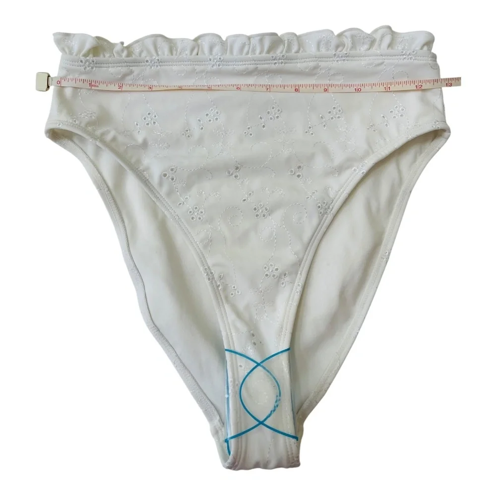 ASOS High Waist White Ruffle Embroideries Bikini Bottom Size UK 8 EU 36 US 4 NEW